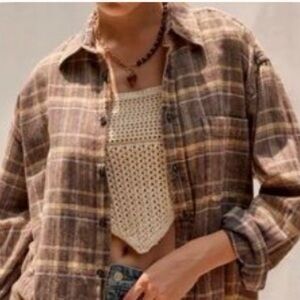 Urban Renewal Blue Acid Wash Vintage Flannel